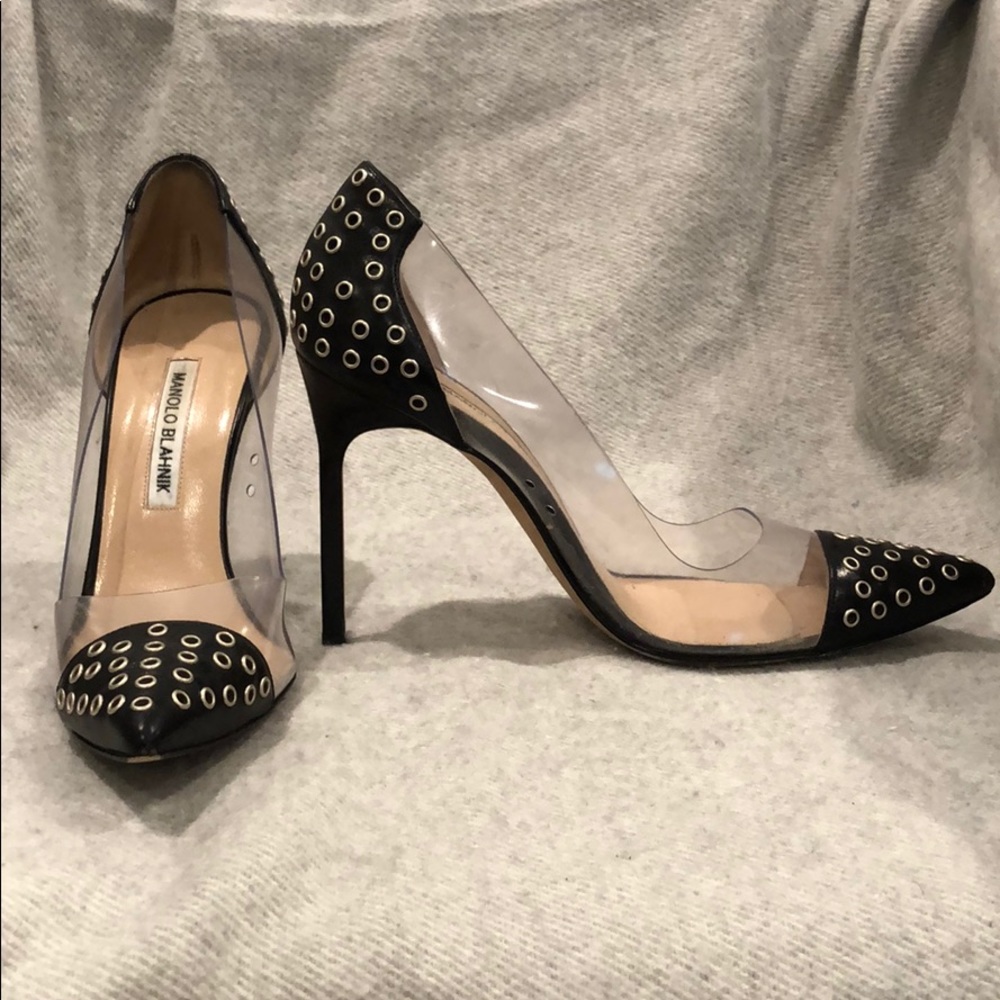 PVC heels with metal and leather